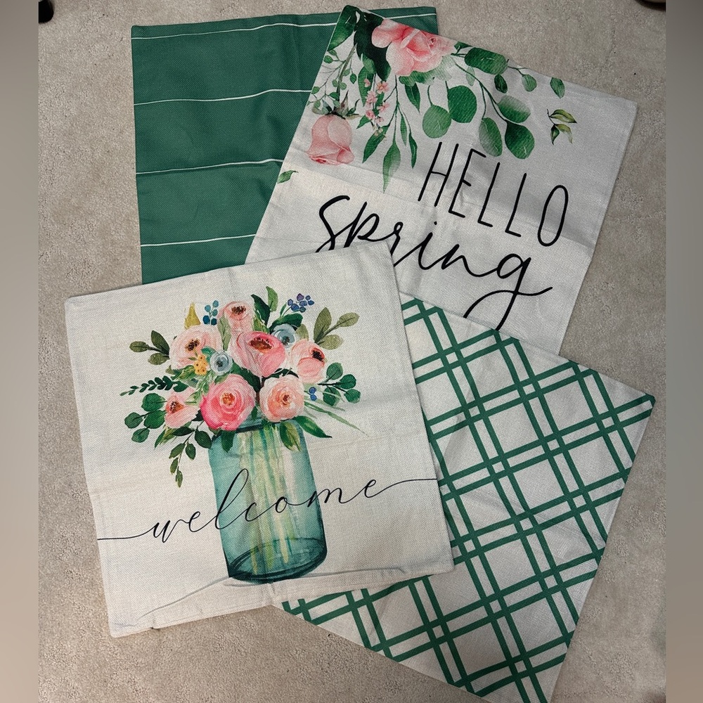 NEW!  Set 4 Floral Spring Theme Pillow Case/Covers for Square 18” Shabby Chic